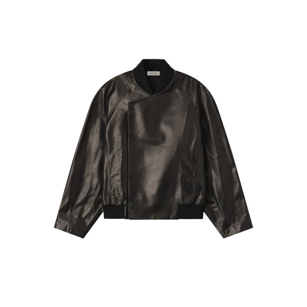 Leather Raglan Bomber Jacket in Black