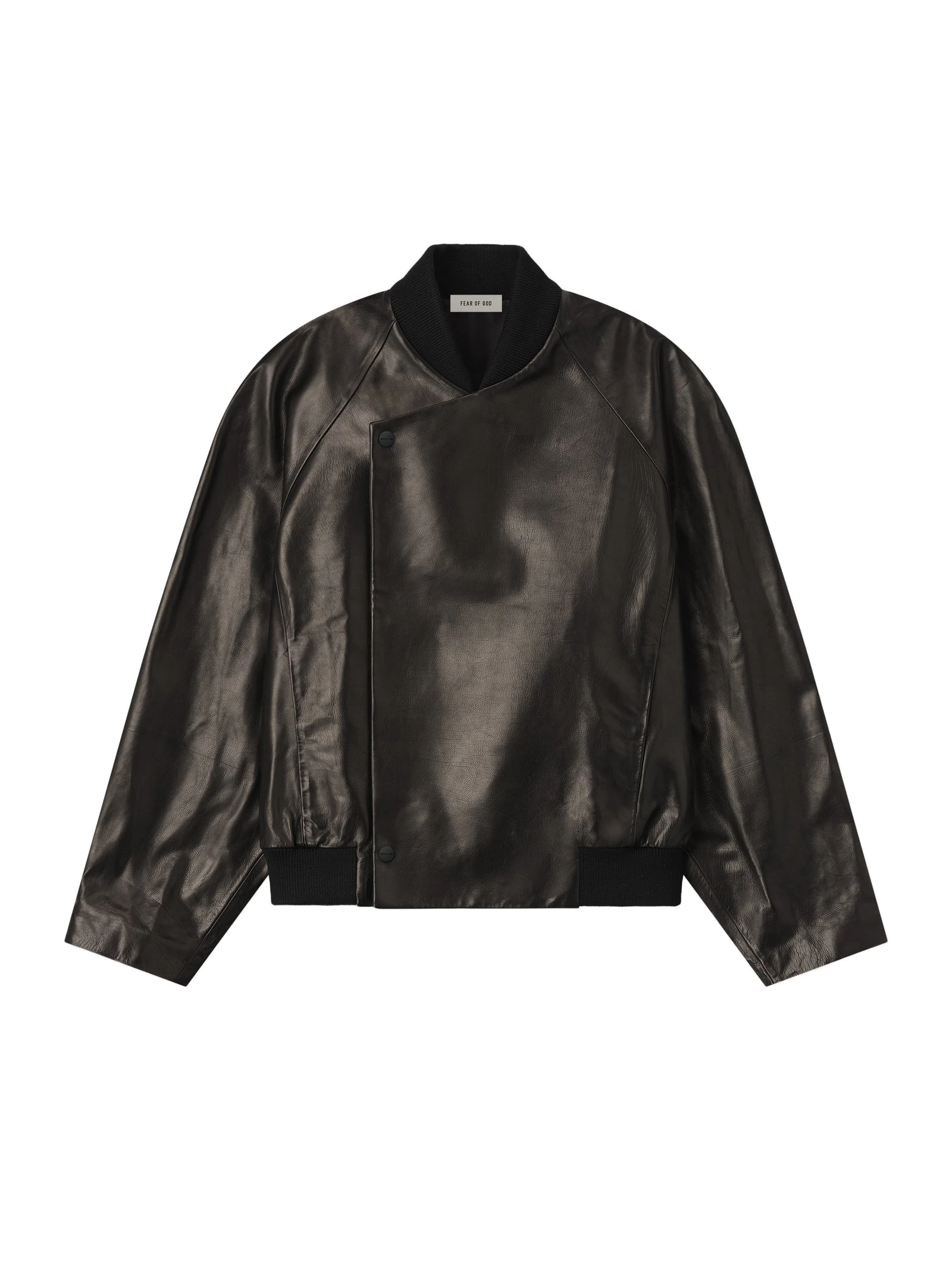 Fear of God Leather Raglan Bomber Jacket in Black Fear of God Leather Raglan Bomber Jacket in Black | Coveti