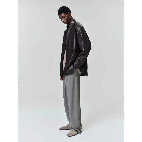 Fear of God Leather Relaxed Shirt in Dark Brown | Men Shirts | Coveti