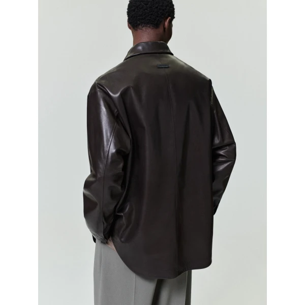 Fear of God Leather Relaxed Shirt in Dark Brown | Men Shirts | Coveti
