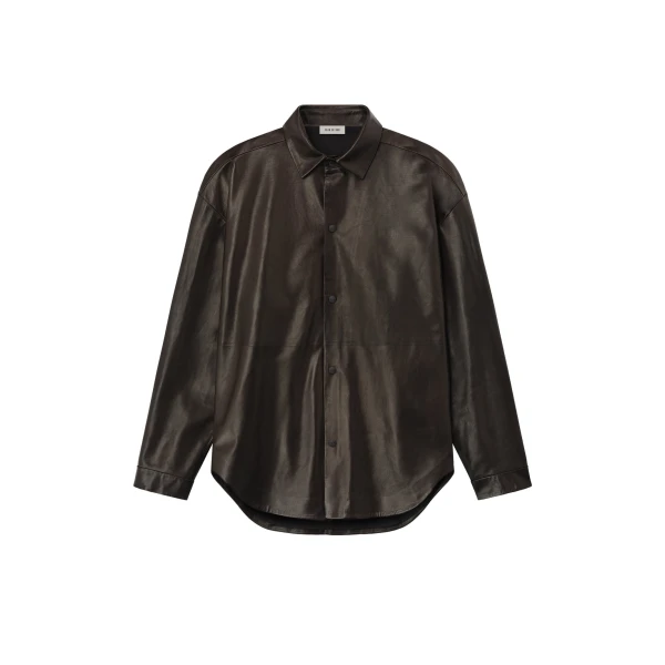 Fear of God Leather Relaxed Shirt in Dark Brown | Coveti