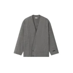Fear of God Mouline Wool Relaxed Lapelless Jacket in Off White and Black | Coveti