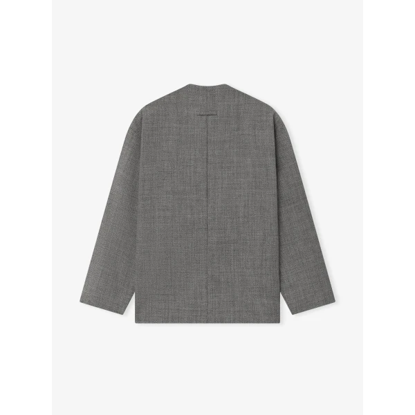 Fear of God Mouline Wool Relaxed Lapelless Jacket in Off White and Black | Men Jackets | Coveti