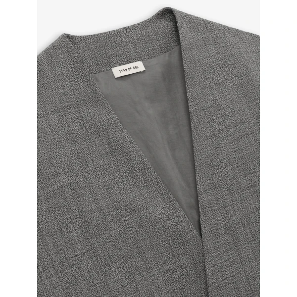Fear of God Mouline Wool Relaxed Lapelless Jacket in Off White and Black | Men Jackets | Coveti