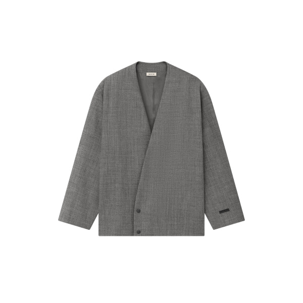 Fear of God Mouline Wool Relaxed Lapelless Jacket in Off White and Black | Coveti