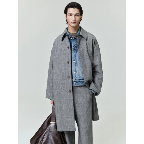 Fear of God Mouline Wool Relaxed Trench Coat in Off White and Black | Men Coats | Coveti