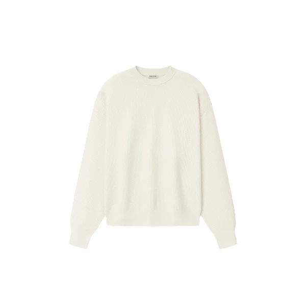 Wool Cotton Sport Mesh Knit Sweater in Cream