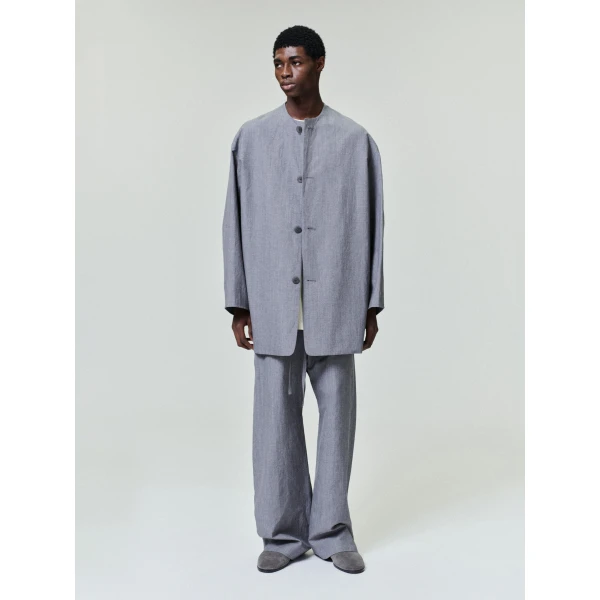 Fear of God Wool Linen Collarless Sport Jacket in Metallic Grey | Men Jackets | Coveti