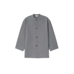 Fear of God Wool Linen Collarless Sport Jacket in Metallic Grey | Coveti