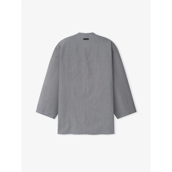 Fear of God Wool Linen Collarless Sport Jacket in Metallic Grey | Men Jackets | Coveti