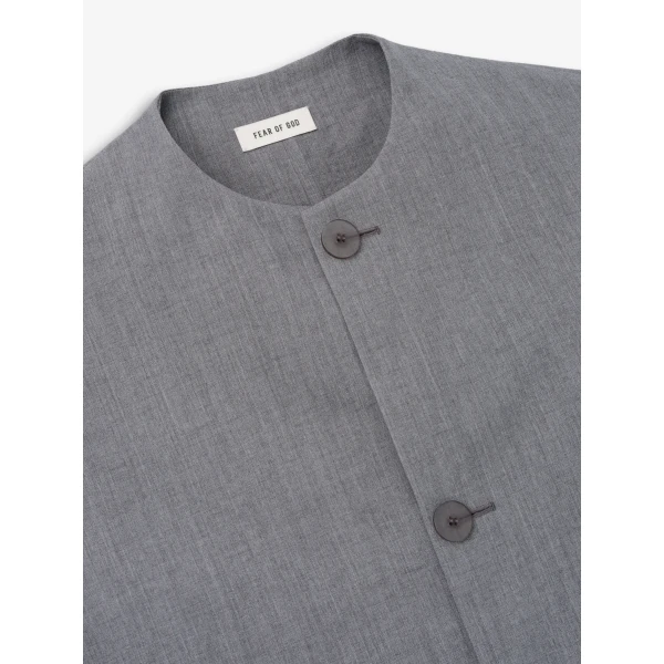 Fear of God Wool Linen Collarless Sport Jacket in Metallic Grey | Men Jackets | Coveti