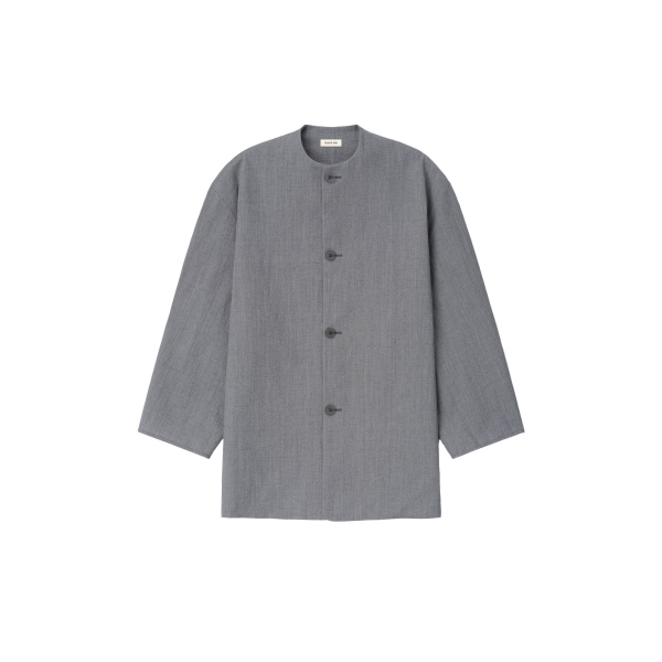 Fear of God Wool Linen Collarless Sport Jacket in Metallic Grey | Coveti