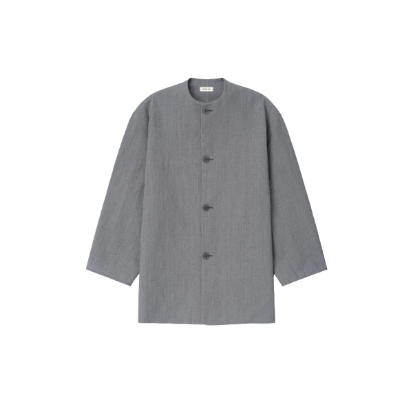 Wool Linen Collarless Sport Jacket in Metallic Grey