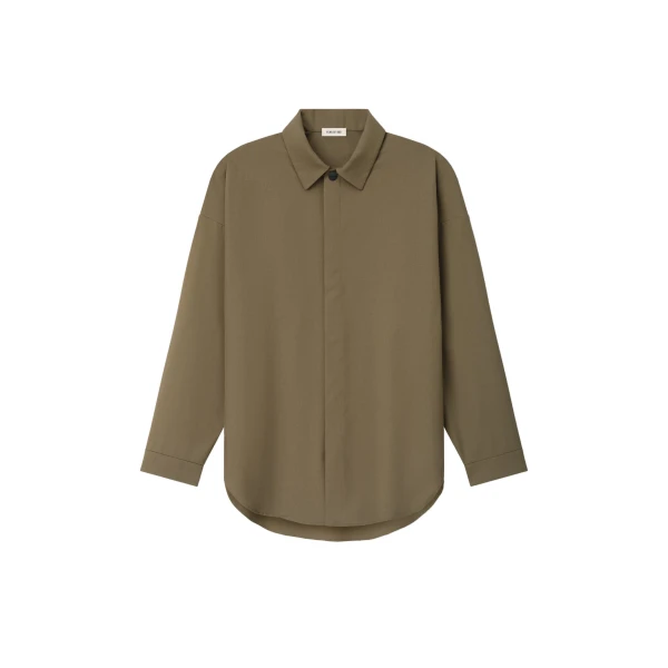 Wool Poplin Relaxed Shirt in Clay