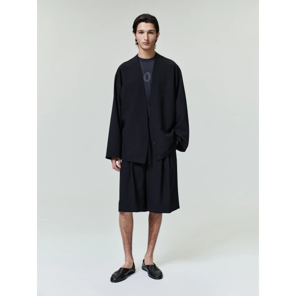Fear of God Wool Ripstop Relaxed Cropped Lapelless Jacket in Black | Men Jackets | Coveti