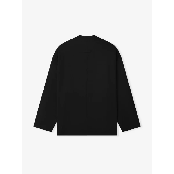 Fear of God Wool Ripstop Relaxed Cropped Lapelless Jacket in Black | Men Jackets | Coveti