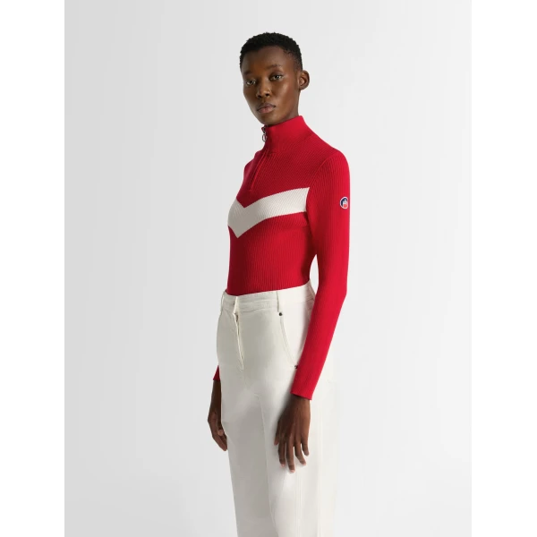 Fusalp Andromede Sweater in Racing Red and Snow, view 3 | Sweaters | Coveti