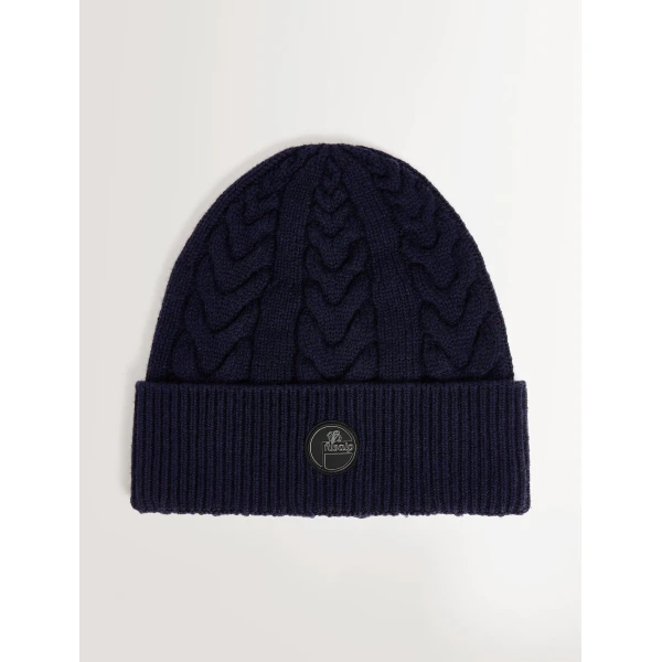 Fusalp Cable Beanie in Navy, view 2 | Hats | Coveti