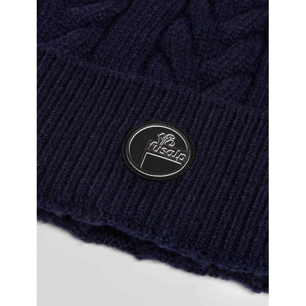 Fusalp Cable Beanie in Navy, view 3 | Hats | Coveti