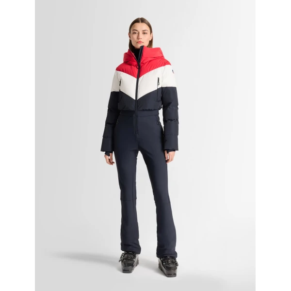 Fusalp Kira Ski Suit in Navy and Racing Red, view 2 | Ski Suits | Coveti