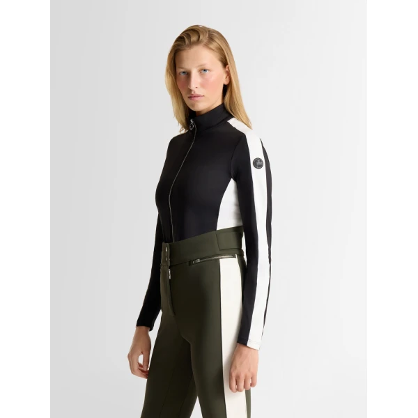 Fusalp Negam Full Zip Thermal Layer in Black and Snow, view 3 | Skiwear | Coveti