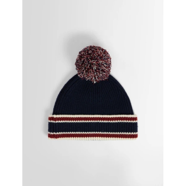 Fusalp Pompon Beanie in Navy, Racing Red and Snow, view 2 | Hats | Coveti