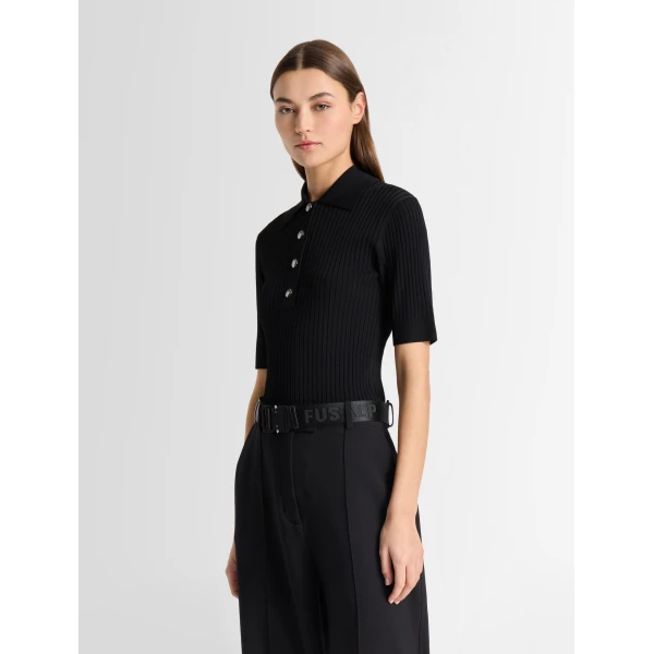 Fusalp Vera Short-Sleeve Polo Shirt in Black, view 3 | Short Sleeved | Coveti