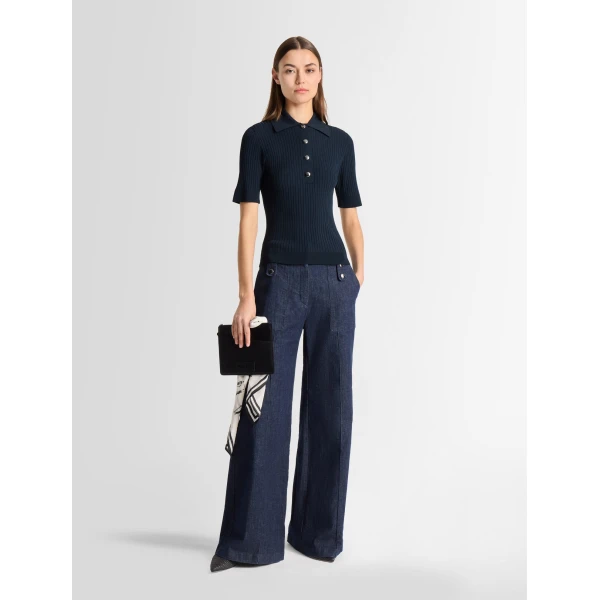 Fusalp Vera Short-Sleeve Polo Shirt in Navy, view 2 | Short Sleeved | Coveti