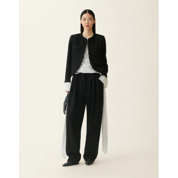 Fabiana Filippi Sequin Fabric Crewneck Jacket in Black