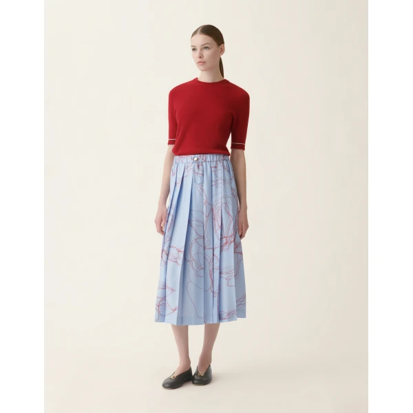 Fabiana Filippi Silk Twill Midi Skirt in Light Blue