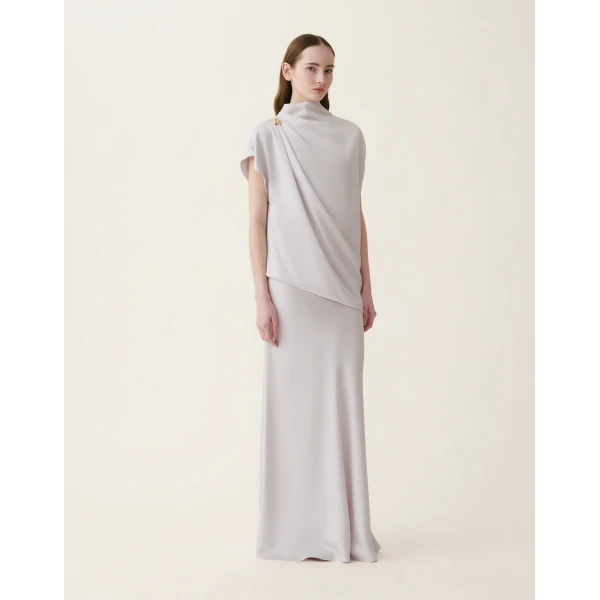 Fabiana Filippi Glossy Enver Satin Skirt in Stone