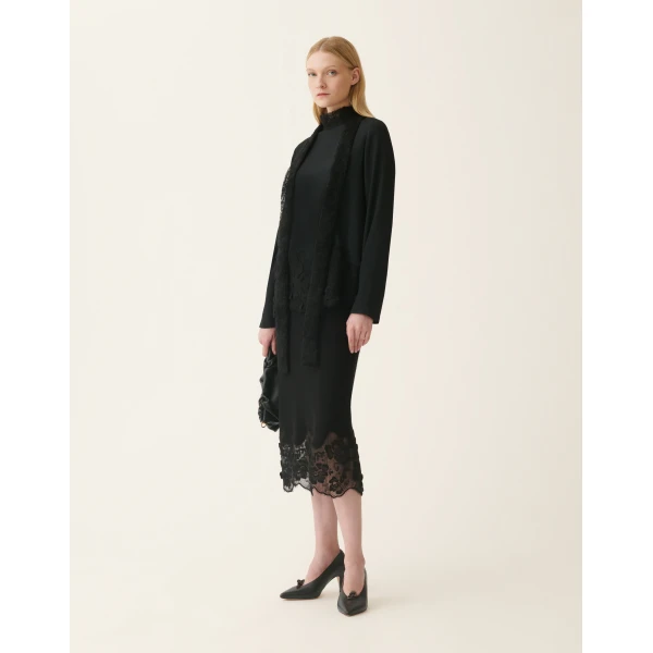 Fabiana Filippi Platinum and Lace Pencil Skirt in Black