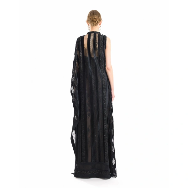 Gemy Maalouf Asymmetrical One-Sleeve Beaded Dress in Black | Evening Gowns | Coveti, view 3