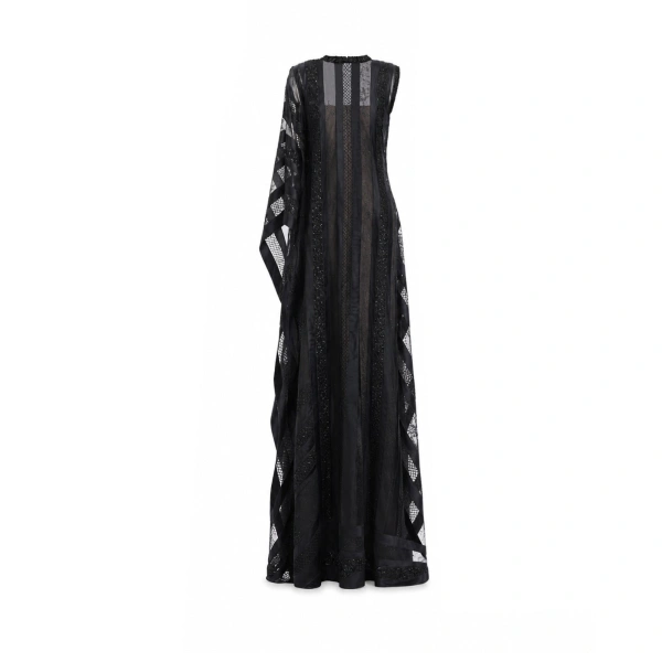 Gemy Maalouf Asymmetrical One-Sleeve Beaded Dress in Black | Evening Gowns | Coveti, view 5