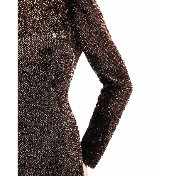 Gemy Maalouf Beaded Open-Back Slim Dress in Brown | Evening Gowns | Coveti, view 4