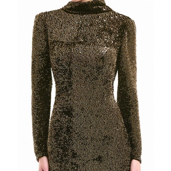 Gemy Maalouf Beaded Open-Back Slim Dress in Olive | Evening Gowns | Coveti, view 4