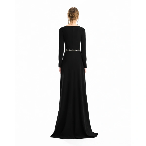 Gemy Maalouf Beaded Waist Dress in Black | Evening Gowns | Coveti, view 3