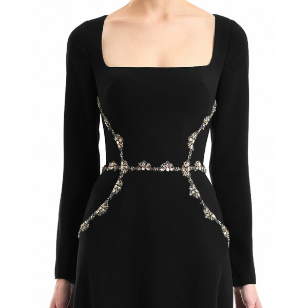 Gemy Maalouf Beaded Waist Dress in Black | Evening Gowns | Coveti, view 4