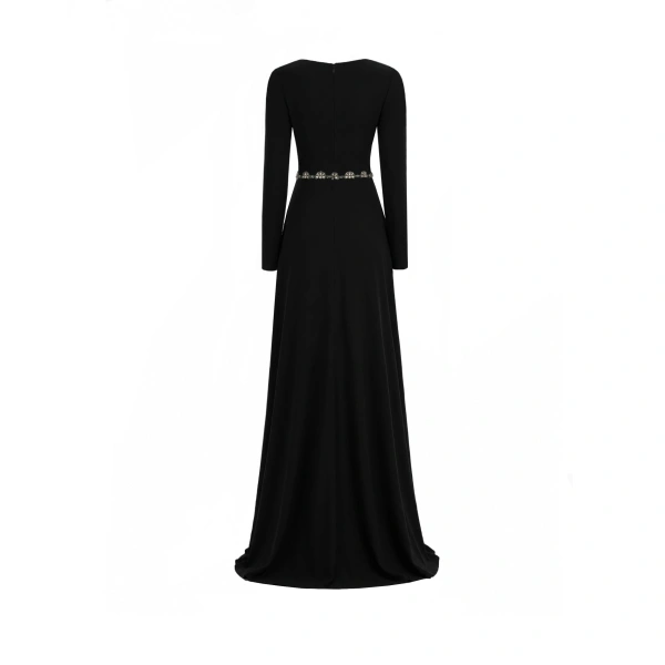 Gemy Maalouf Beaded Waist Dress in Black | Evening Gowns | Coveti, view 5
