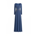 Gemy Maalouf Beaded Waist Dress in Blue | Evening Gowns | Coveti