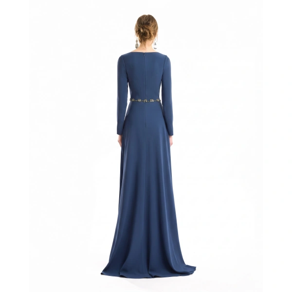 Gemy Maalouf Beaded Waist Dress in Blue | Evening Gowns | Coveti, view 3