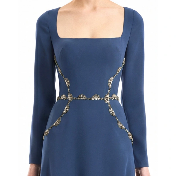 Gemy Maalouf Beaded Waist Dress in Blue | Evening Gowns | Coveti, view 4