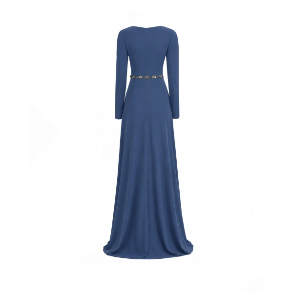 Gemy Maalouf Beaded Waist Dress in Blue | Evening Gowns | Coveti, view 5