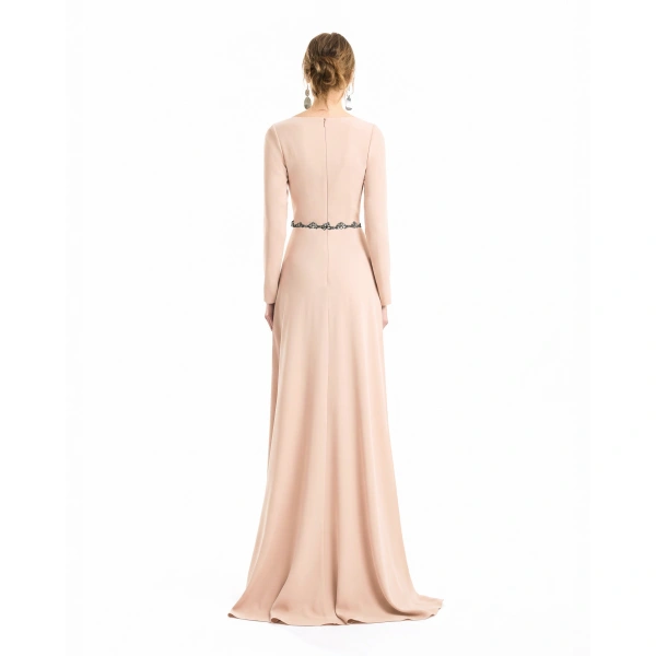 Gemy Maalouf Beaded Waist Dress in Blush | Evening Gowns | Coveti, view 3