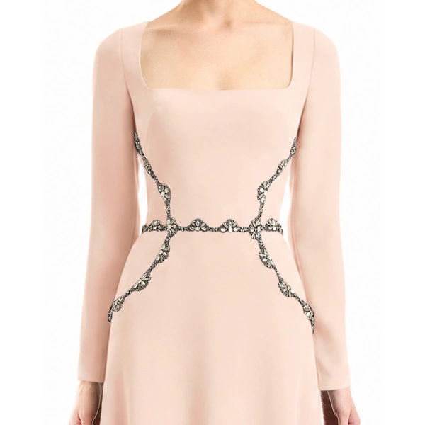 Gemy Maalouf Beaded Waist Dress in Blush | Evening Gowns | Coveti, view 4