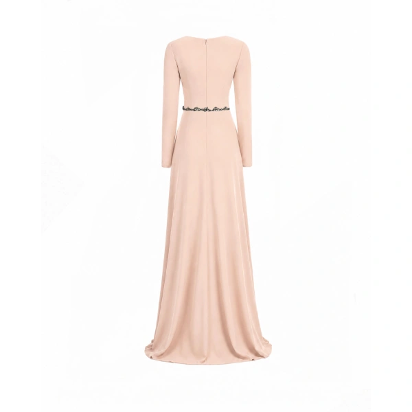 Gemy Maalouf Beaded Waist Dress in Blush | Evening Gowns | Coveti, view 5