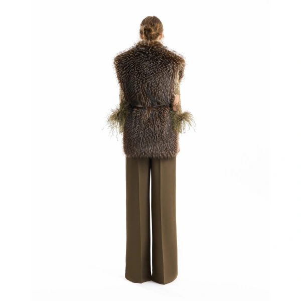 Gemy Maalouf Belted Fur Gilet in Khaki | Fur Jackets | Coveti, view 3