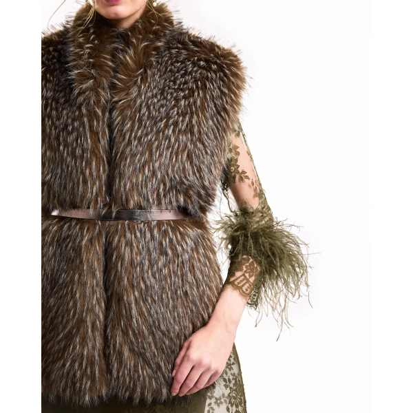 Gemy Maalouf Belted Fur Gilet in Khaki | Fur Jackets | Coveti, view 4