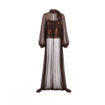 Gemy Maalouf Bishop Sleeve Bow Scarf Blouse in Brown | Blouses | Coveti