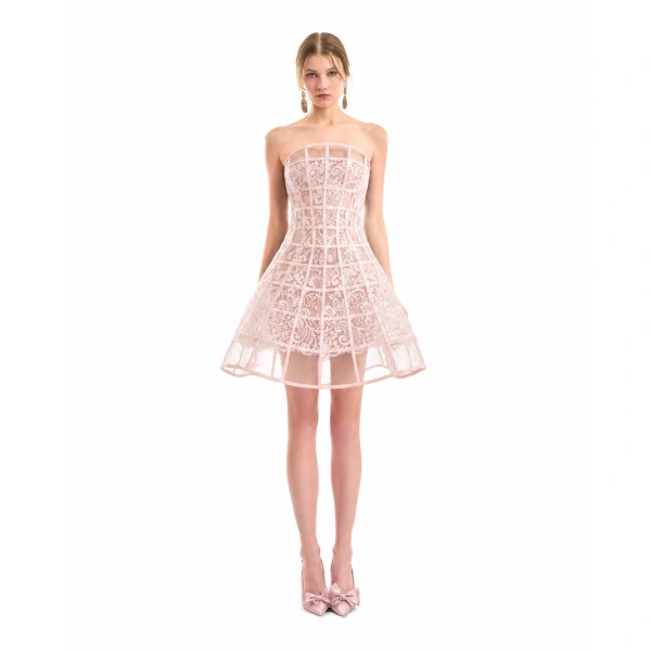Gemy Maalouf Caged Short Dress in Blush | Mini Dresses | Coveti, view 2